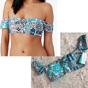 Seafolly Australia lace up cold shoulder bandeau bahama swim top